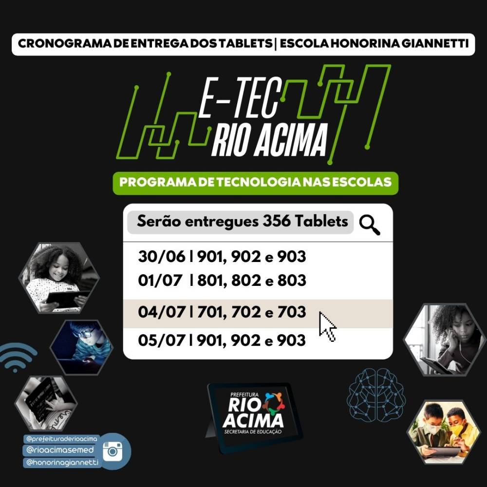Cronograma dos Tablets na Escola Honorina Giannetti